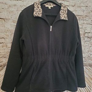 Carolyn Taylor L Jacket Zip Cinched Waist Front Slit Pockets Animal Print Collar